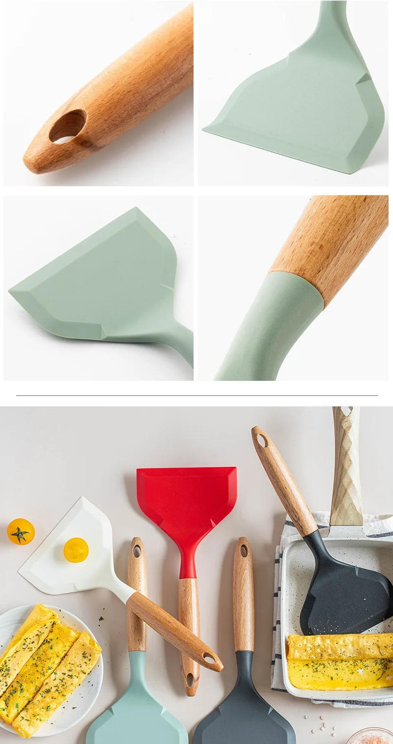 Description Picture 5 of itemHigh Temperature Resistance Kitchen Tools Non-stick Turners Cooking Utensils Silicone Spatula Wide Pizza Shovel Food Lifters