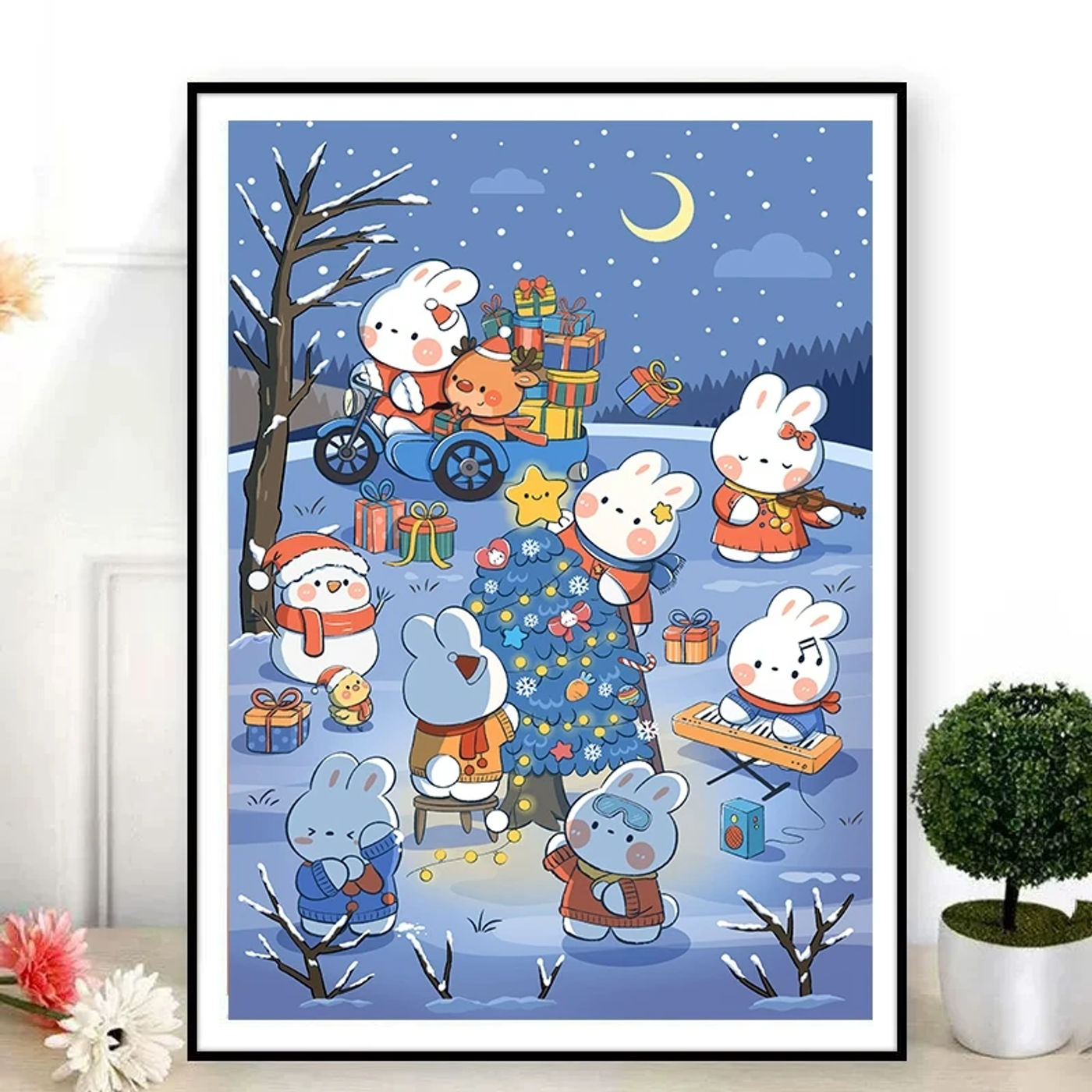 Description Picture 4 of itemDIY Cross Stitch Complete Kits Needle Arts & Craft Embroidery Christmas Rabbit Painting Needlework Printed Fabric Home Decor