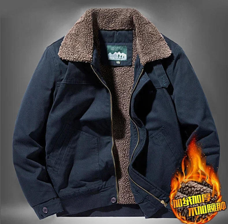 Description Picture 4 of itemMen's Outerwear Autumn Winter Fleece Warm Cotton Jackets Men Clothes Washed Plus Lamb Cashmere Jacket Lapel Padded Casual Jacket