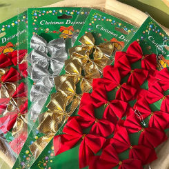 12pcs/pack Christmas Bow Decorations Mini Gold Red Bowknot for Xmas Tree Hanging Ornaments New Year Navidad Decor Supplies Gifts