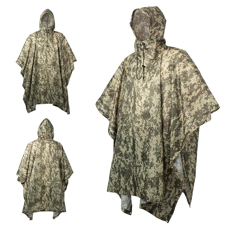 Description Picture 2 of itemOutdoor Military Poncho 210T+PU Army War Tactical Raincoat Hunting Ghillie Suit Birdwatching Umbrella Rain Gear Home accessories