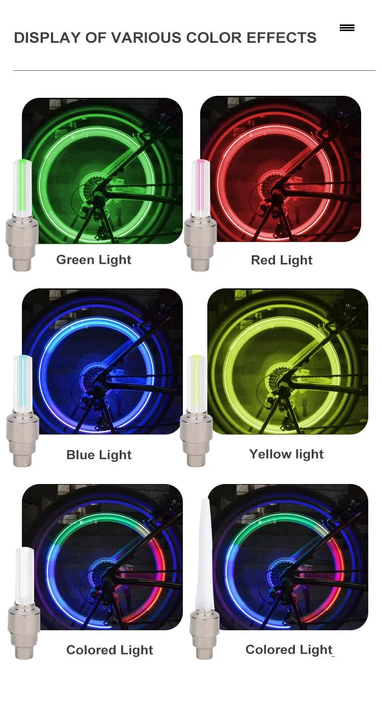 Description Picture 4 of itemNeon Bike Spoke Light Mini LED Bicycle Taillight MTB Wheel Tire Nozzle Valve Caps Lamp Cycling Warning Head Rear
