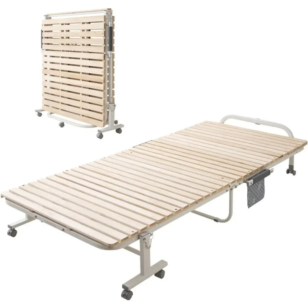 Description Picture 2 of itemWooden Slatted Folding Bed Frame Twin, Foldable Rollaway Sturdy Paulownia Japanese Futon Mattress Tatami Natural