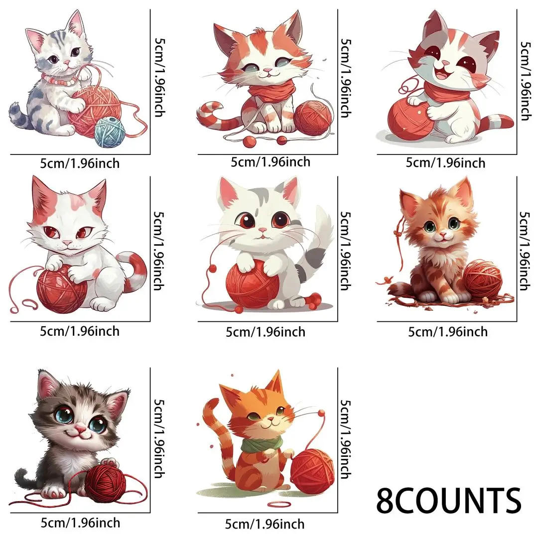 Description Picture 5 of item8pcs Kawaii Cat Knitting Yarn Ball UV DTF Stickers, Waterproof Sticker Pack for Decorating Mugs, DIY Supplies，Home Decoration
