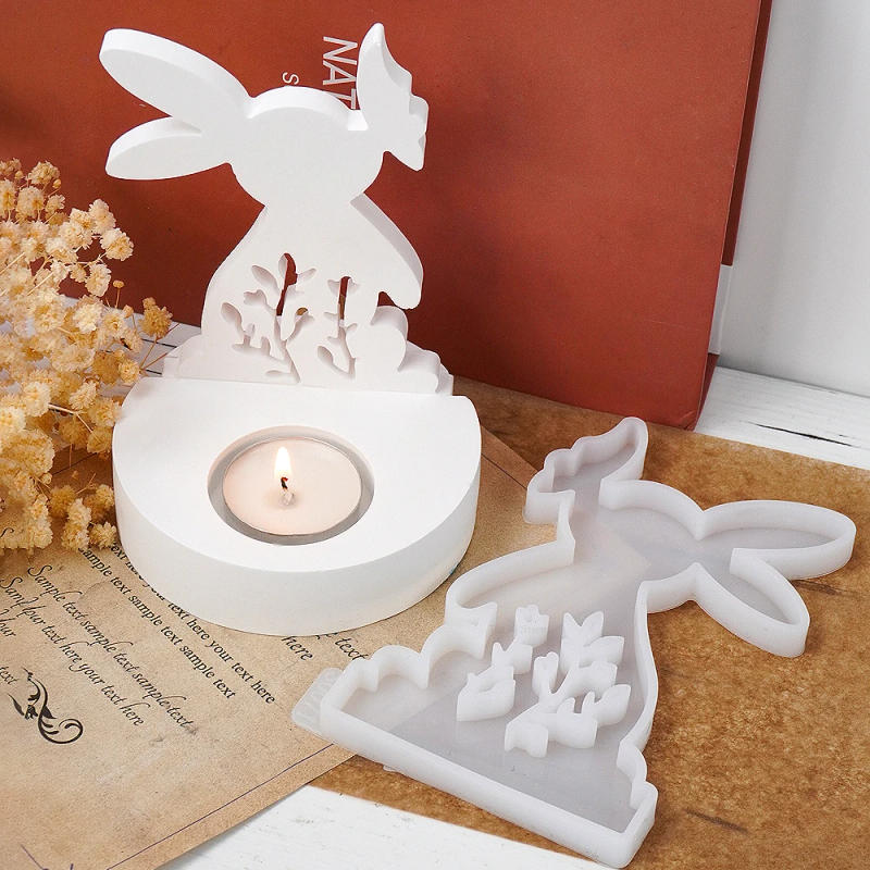 Description Picture 5 of itemDIY Rabbit Kiss Butterfly Candle Holder Mold Easter Bunny Silicone Molds Plaster Concrete Resin Candlestick Making Home Decor