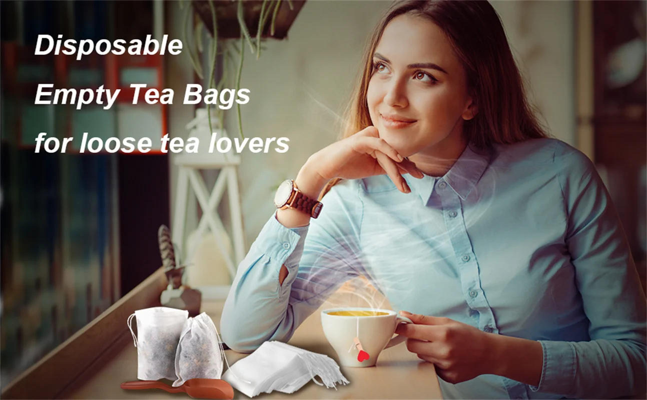 Description Picture 4 of item100Pcs Tea Bags Disposable Filter Bags for Tea Infuser with String Heal Seal Food Grade Non-woven Fabric Natural Tea Filter Bags