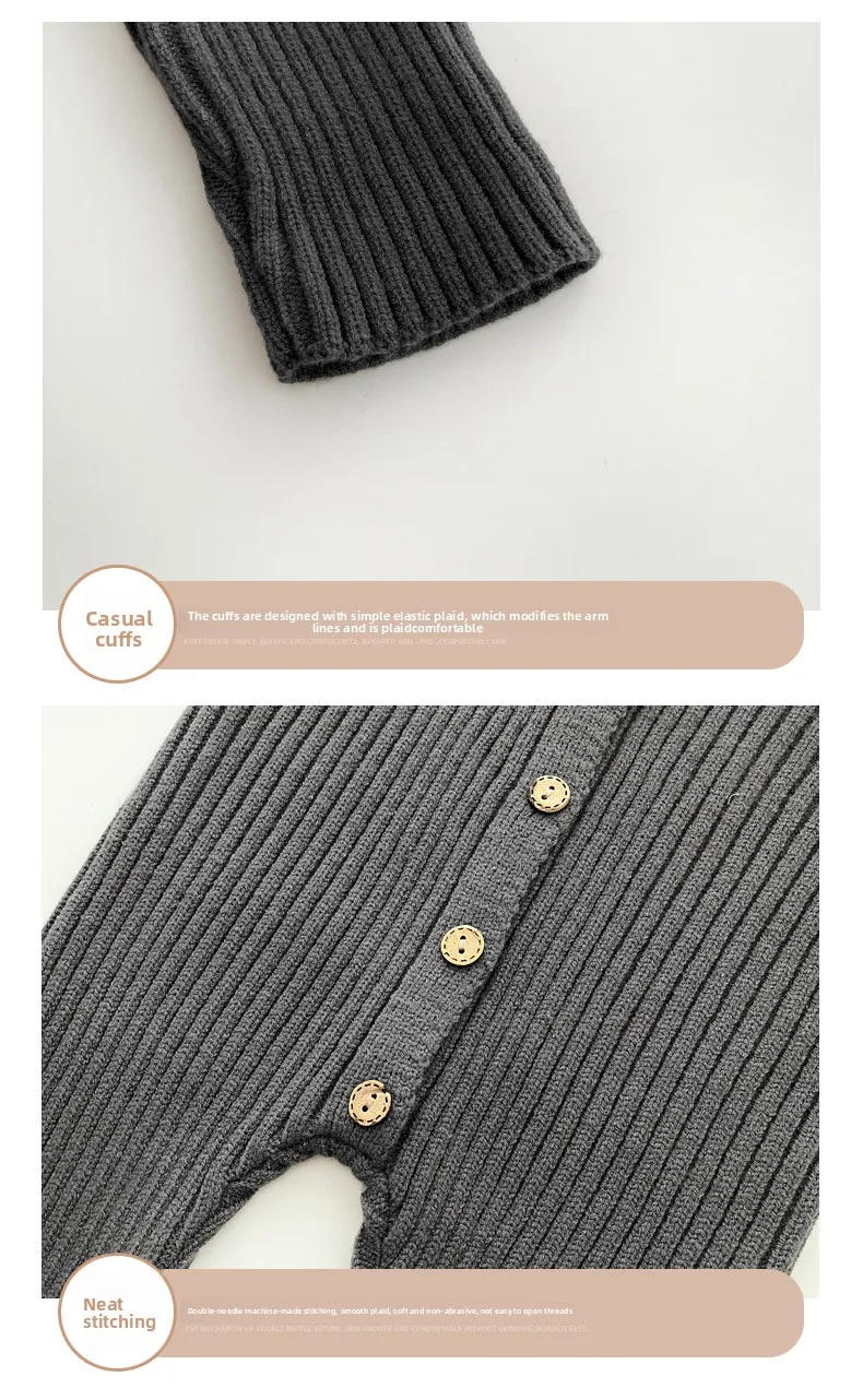 Description Picture 6 of itemNewborn Baby Clothes Versatile Autumn Winter  Solid Color Knitted Thick Climbing Clothes Infants and Children Baby Jumpsuit