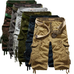 Korean Version of Men's Loose Multi Pocket Workwear Pants, Washed Cropped Pants, Cropped Pants, Loose Cotton Pants