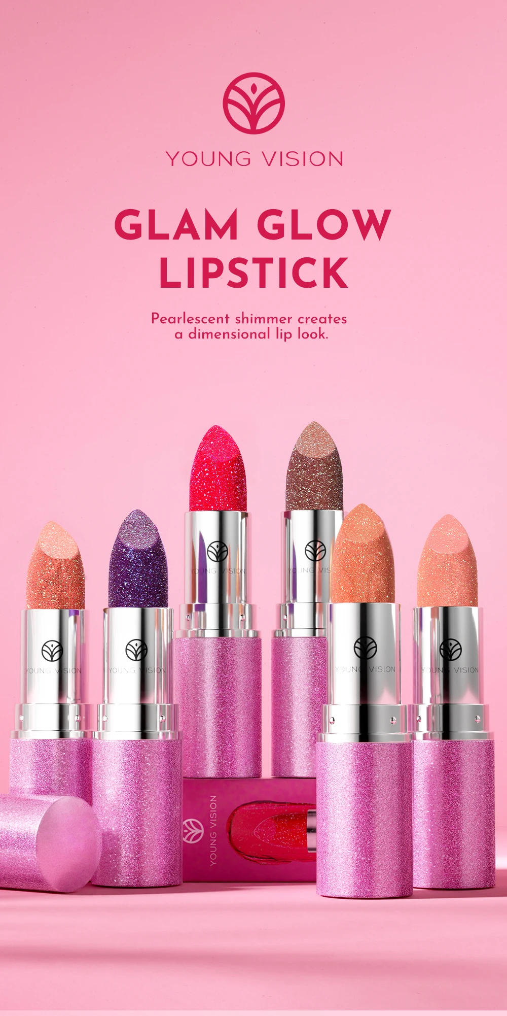 Description Picture 2 of itemDiamond Embossed Lipstick Moisturizing Lasting Shimmer Brown Sparkling Waterproof Lip Gloss Matte Glitter Purple Lipstick Makeup