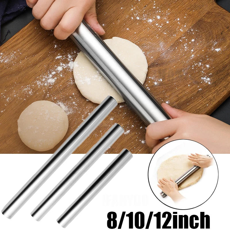 Description Picture 4 of item8/10/12inch Stainless Steel Rolling Pin Non-Stick Rolling Roller Dough Bake Dumpling Skin Pizza Pastry Embossed Kitchen DIY Tool