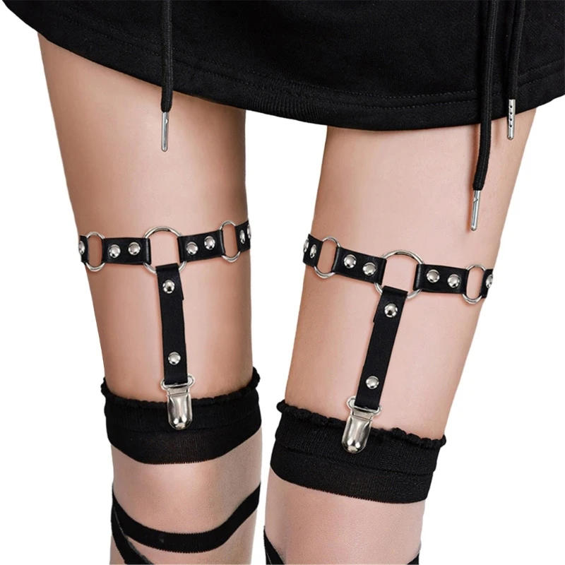Description Picture 6 of itemWomen Punk Elastic Faux Leather Thigh Garter Belt with Buckle Non-Slip Clips