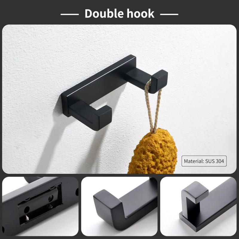 Description Picture 6 of itemYACVCL Bathroom Hardware Accessories Set Black 4-Piece Towel Bar Towel Rack Sets Square Towel Ring Kit Stainless Steel Wall Moun