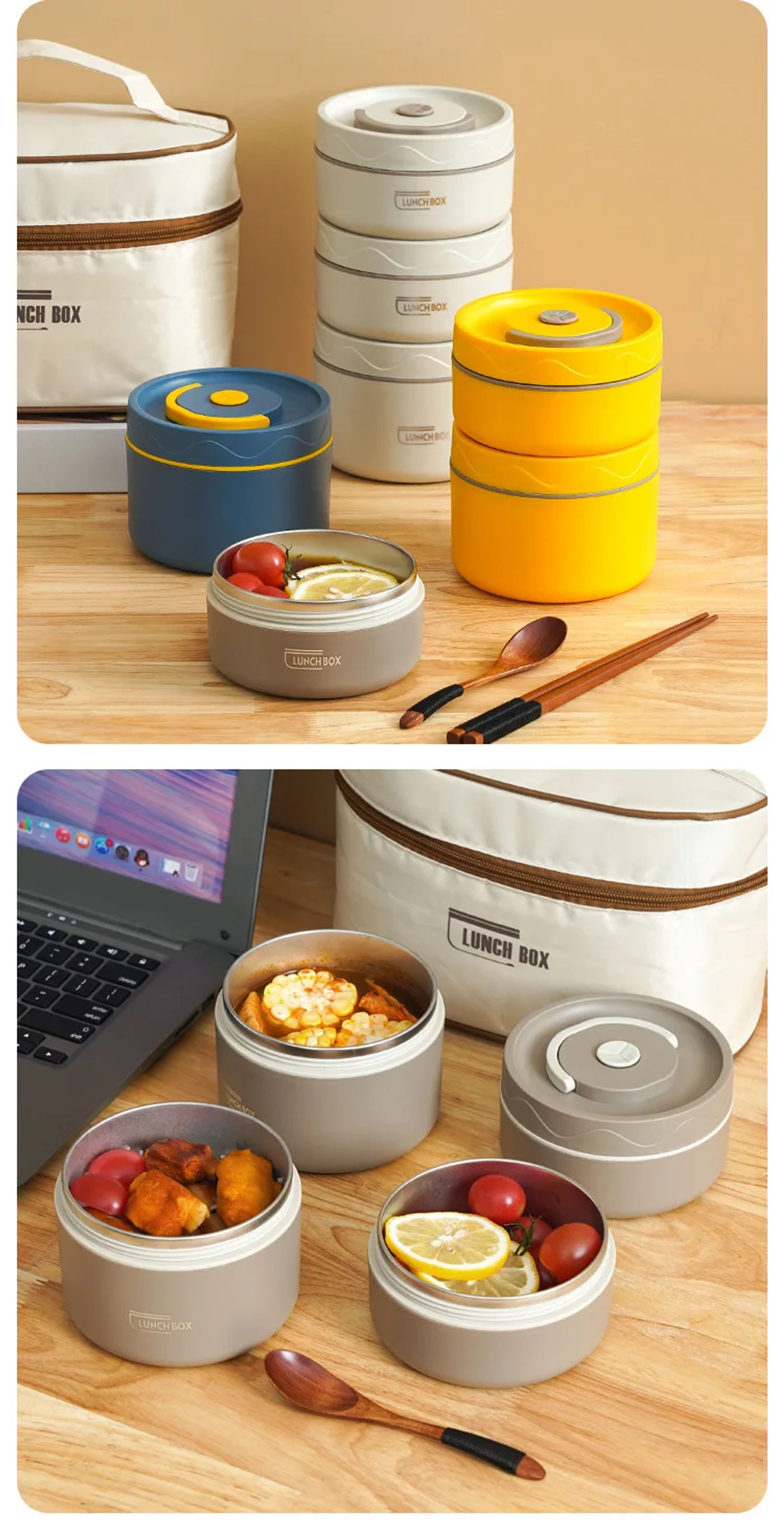 Description Picture 5 of item316 Stainless Steel Lunch Box with Microwave Function, Portable Insulated Lunch Box with Rice Bowl and Pot