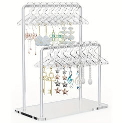 Acrylic Earring Holder with Unique Double-Tiered Design, Cute Miniature Clothing Hangers with Spacious Storage for 48 Pairs,