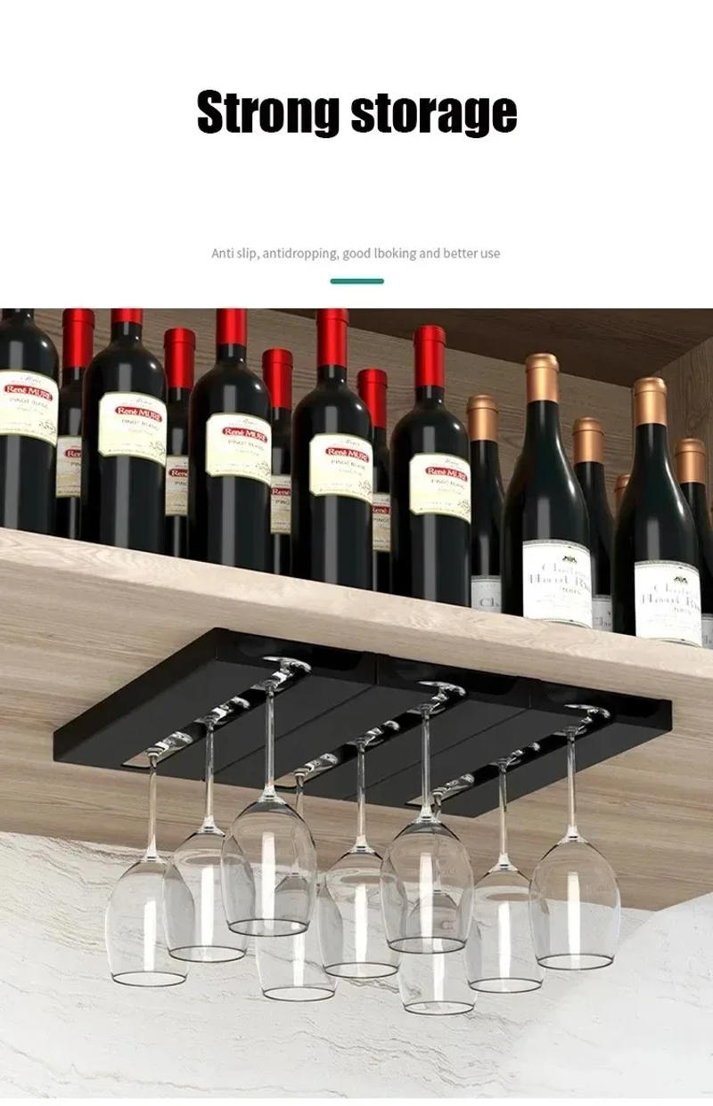Description Picture 5 of itemKitchen Cabinet Wine Glass Rack Free Punching Holder Multi-Function Goblet Classification up Organizer Hanging Holder Shelf