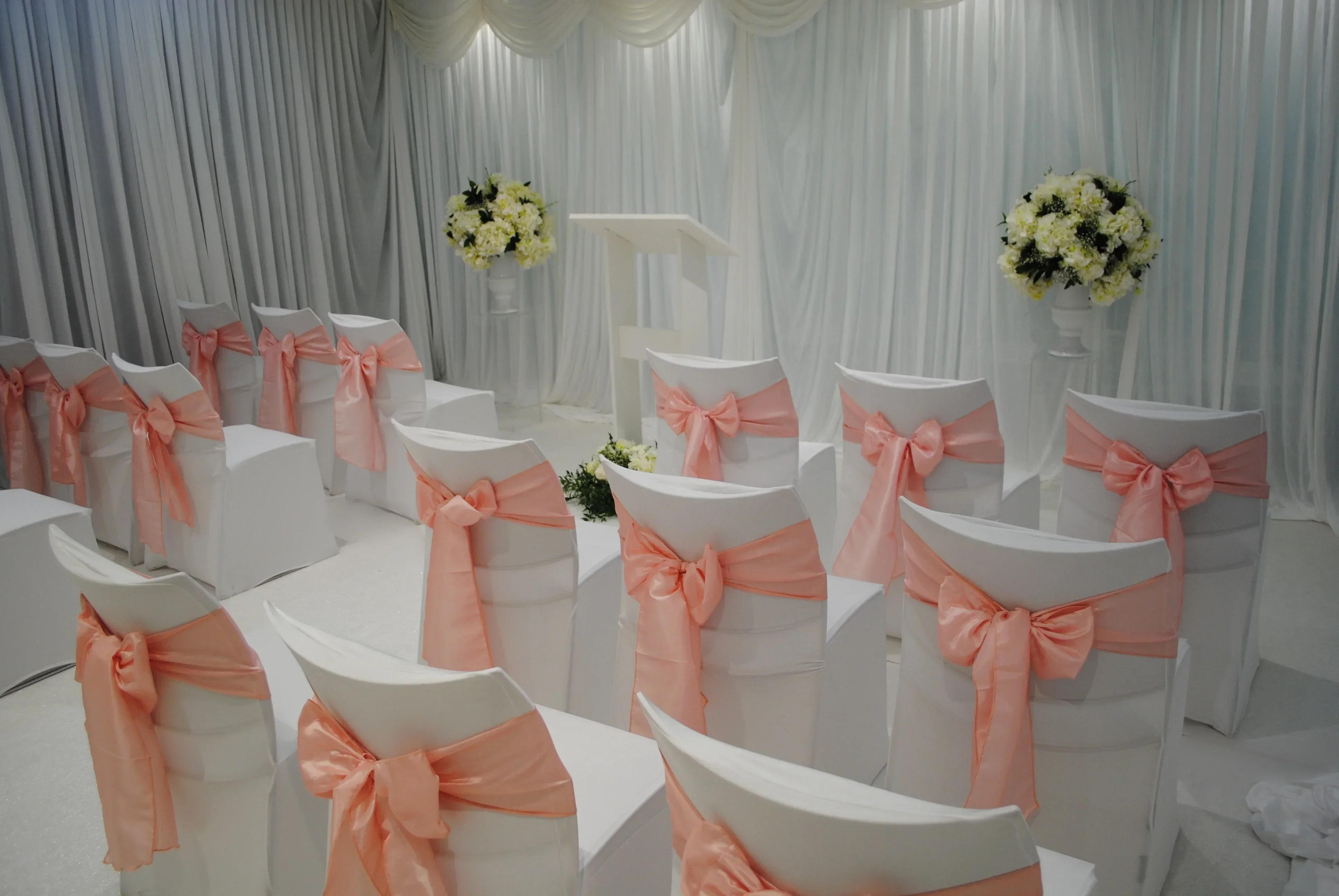 Description Picture 6 of item10pcs/lot Satin Chair Bow Sashes Wedding Chair Knot Ribbon Butterfly Ties Hotel Party Event Restaurant Decoration