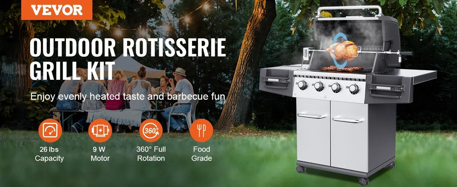 Description Picture 3 of itemVEVOR Universal Grill Rotisserie Kit Electric BBQ Grill w/9W Motor, Stainless Steel Automatic Grilling Kit,Hexagon Spit Rod