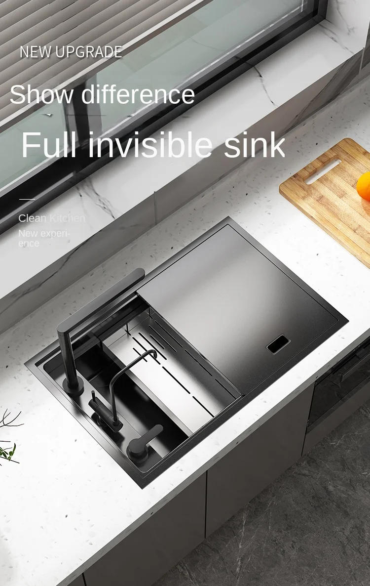 Description Picture 2 of itemModern Black Stainless Steel Single Basin Concealed Kitchen Sink for Home Undermount Dishwashing Sink