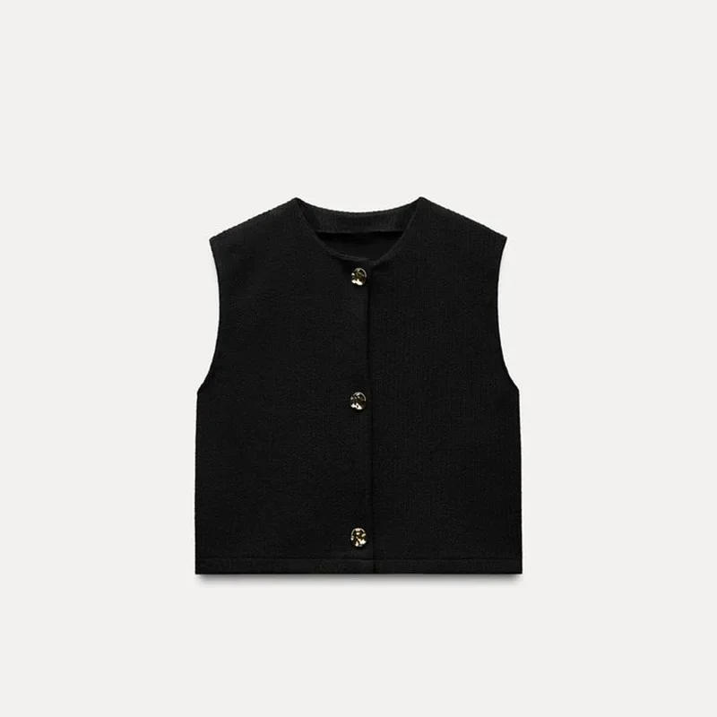 Description Picture 6 of itemCasual Knit Vest Pants Set Women Solid O-neck Single-breasted Cardigans Wide Leg Trousers 2025 Spring Summer 2 Pieces Lady Sets