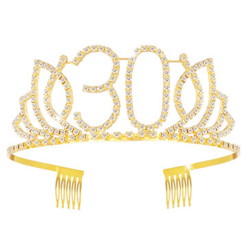 Crowns Bridal Rhinestone 30th Birthday Crown Jewelry Hair Costume Accessories Headdress Decoration ( Golden )