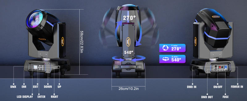 Description Picture 5 of itemBuysumshine 380W Beam LED Moving Head Light AC110~240V DMX512 Stage Light 14 Colors 13 Patterns Head Light for Party Clubs KTV