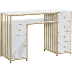 BarberPub Nail Desk with Storage Cabinet Manicure Table with 5 Drawers Makeup Storage Home Beauty Salon Spa Workstation