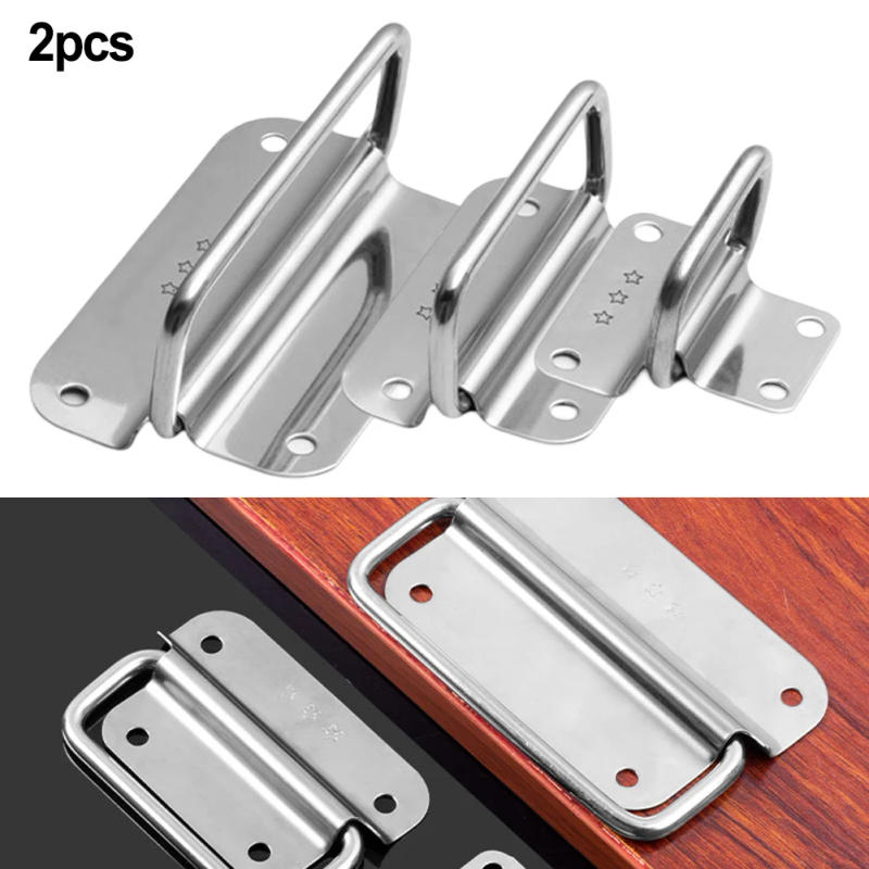 Description Picture 2 of itemStainless Steel Folding Handle Cabinet Door Handle Drawer Handle Pull Ring Wooden Box Furniture Knobs Hardware Accessories