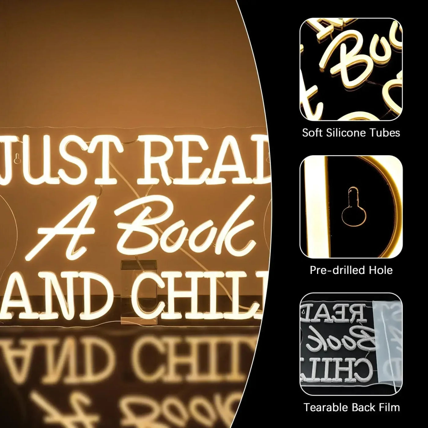 Description Picture 5 of itemJust Read A Book and Chill Neon Signs for Wall Decor, Classroom Neon LED Light Signs for Classroom Study Bedroom Bar Wall Decor