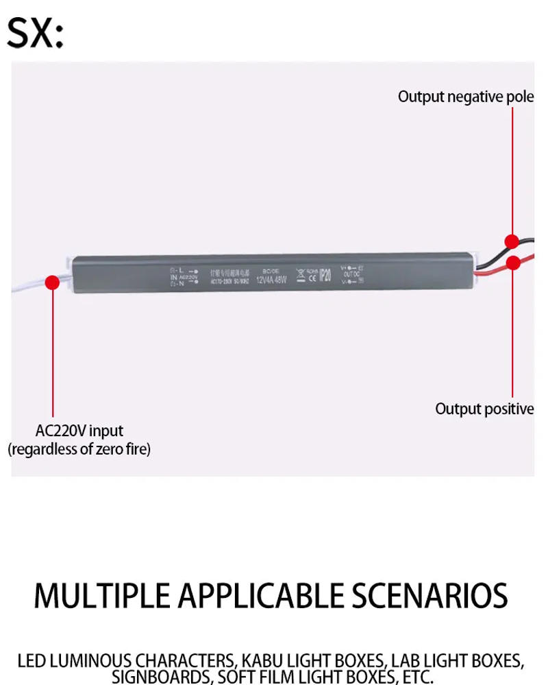 Description Picture 6 of itemLED Driver 18W 24W 36W 48W 60W 72W 80W 110W 170-260V AC/DC 12V 24V Ultrathin Switching Power Supply Lighting Adapter Light Strip