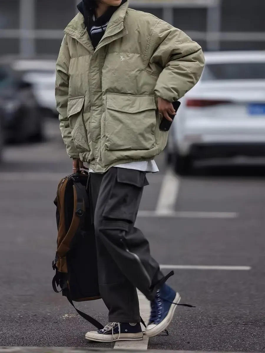 Description Picture 5 of itemWinter Thicken Jacket Men Women Retro Korean Style Stand Collar Padded Parkas High Street Casual Vintage Loose Pocket Coat New