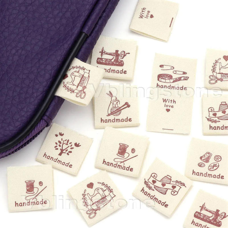 Description Picture 2 of item50Pcs Sewing Machine Pattern Handmade Label Fold Clothes Labels DIY Hat/Gift/Bag Decoration Sewing Accessories 20x40MM