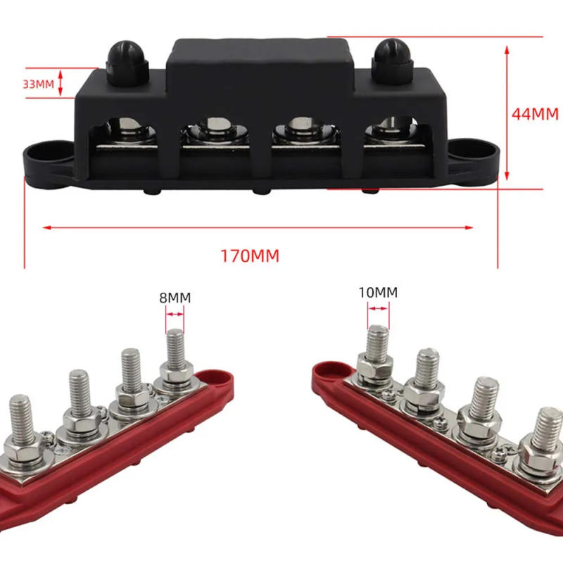 Description Picture 3 of itemUniversal M6 M8 M10 Car Power Distribution Block 250A Bus Bar Terminal Block Studs Screw Wiring Sink Bar 12V 24V 36V 48V 300V
