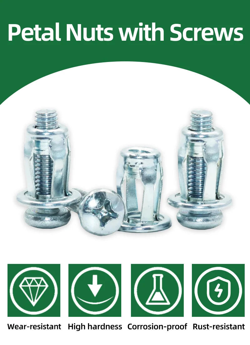 Description Picture 2 of item50p Expansion Screw Nut Petal Shape Rivet Nuts Bolt Metal Rivetnut M4 M5 M6 Panel License Iron Sheet Plate Clamp Lock Jack Nuts