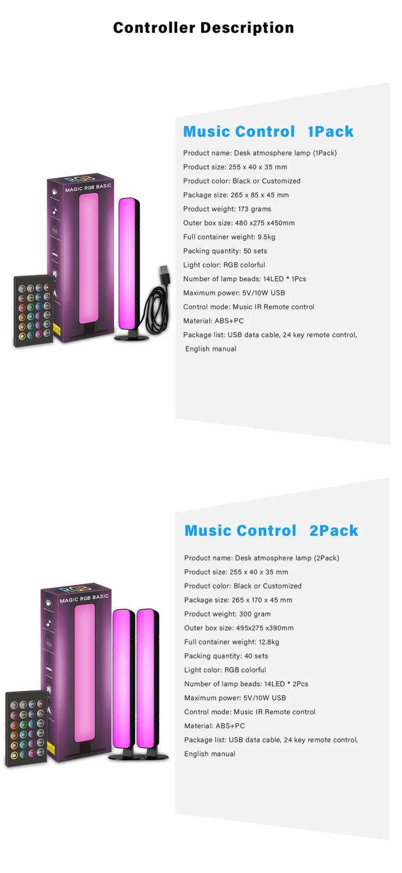 Description Picture 2 of itemXiaomi RGB Pickup Night Light Gaming Music Rhythm Lights USB LED Table Lamp Remote Control Game Desktop Decoration Children Gift