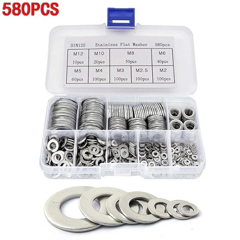 Description Picture 2 of itemHousehold Supplies Hardware Flat Washer M2-M12 Sets Tools 580pcs Accessories Assortment Boxed Fastener Replacement
