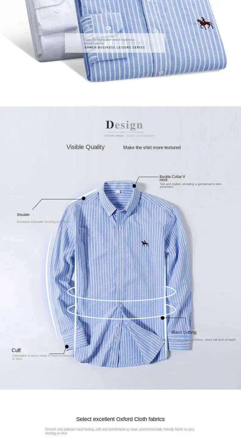 Description Picture 5 of item2024 Men's Long Sleeve Dress Shirt Men Pure Cotton Oxford  Embroidered Horse Casual Without Pocket Solid Shirt Plus Size