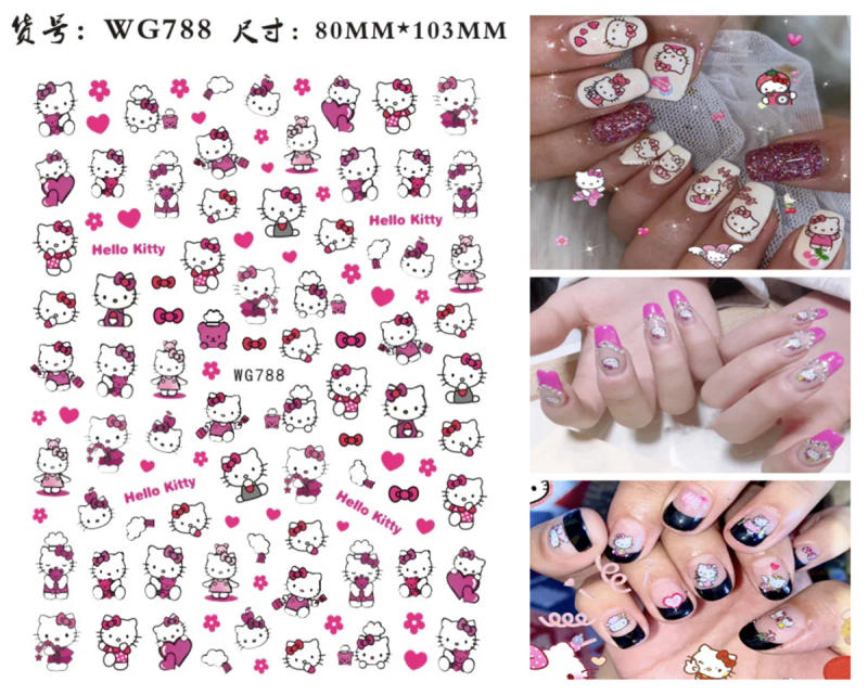 Description Picture 2 of item1PCS Cartoon Hello Kitty Nail Stickers Sanrio Nail Art Decoration Kulomi Cinnamon Dog 3D Stickers Nail Decals Press on Nails