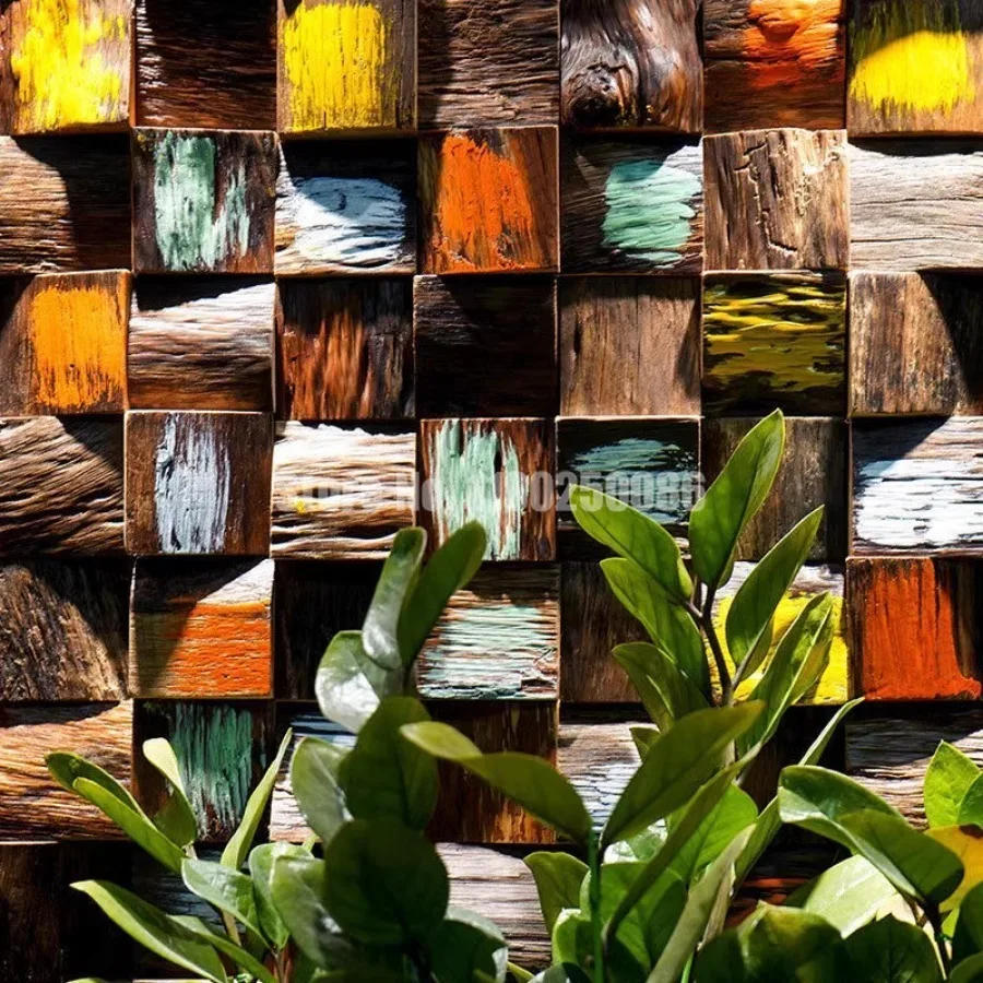 Description Picture 2 of itemWood Mosaic Tile Painted Panel for Home Ancient Boat Wood Moaic 3D Wooden Wall Tile Backsplash TV Video Room Wall Decor