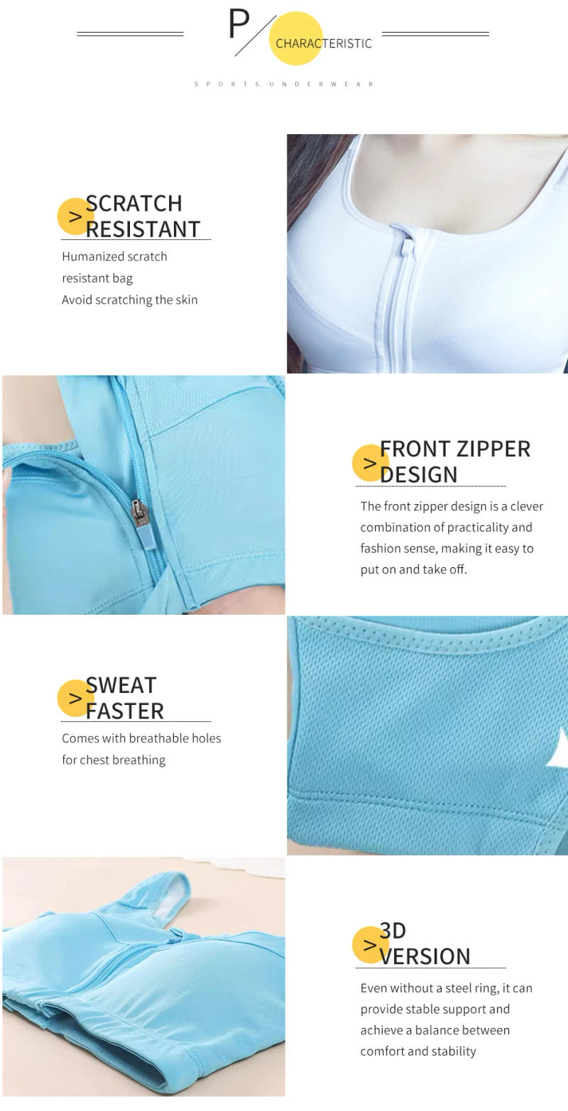 Description Picture 3 of itemIUSIBRALEA Front Zipper Underwear High-Strength Shockproof Sports Bra for Women Beautiful Back Running Breathable Comfort Vest