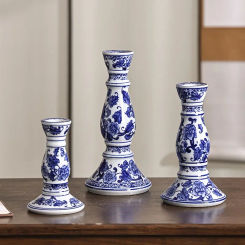 Chinese Porcelain Candle Holder Blue and White Ceramic Candlestick Decorative Ornaments Ceramic Crafts Home Decoration