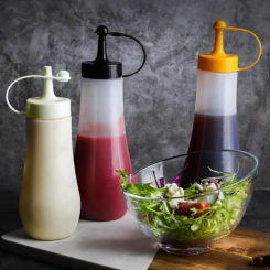 Plastic Condiment Squeeze Bottles Seasoning Hot Sauces Olive Oil Bottles Ketchup Mustard Dispensers Container Kitchen Gadgets