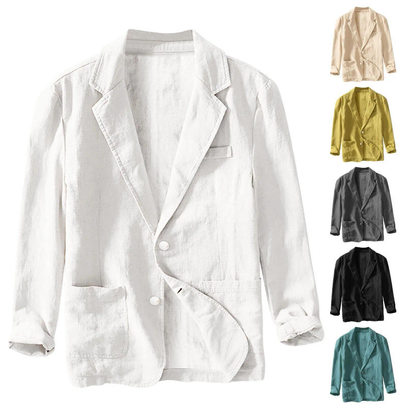 Description Picture 2 of item2024 Men's Blazer Jacket Spring Summer Solid Color Slim Casual Business Long Sleeve Thin Breathable Comfortable Suit Coat Male