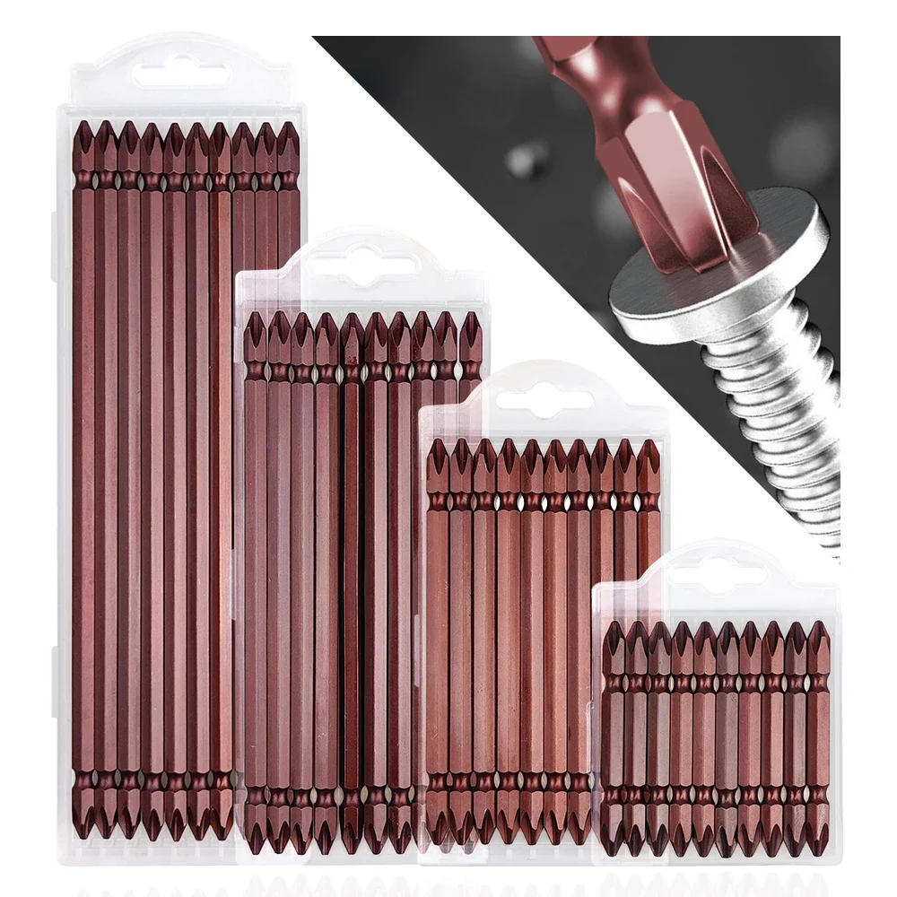 Description Picture 2 of item10Pcs 65-200mm Double-End Screwdriver Head Bits S2 Steel Ph2 Cross Bit Strong Magnetic High Hardness Torque Batch Head Sets