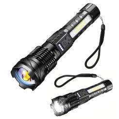 Powerful Outdoors LED Flashlight Waterproof Torch With Side COB Light 7 Modes Camping Fishing Lantern USB Rechargeable Zoom
