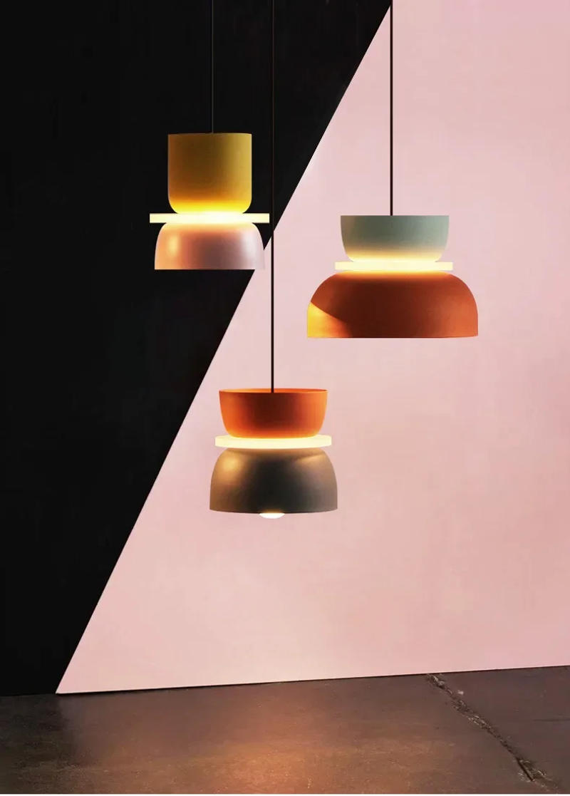 Description Picture 4 of itemSimple Macaron Led Pendant Lamp Colorful Iron Hanging Suspension Study Bar Dining Bedside Bedroom Chandelier Lighting
