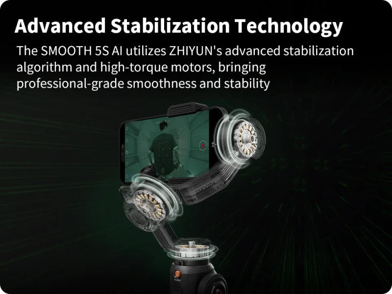 Description Picture 5 of itemZhiyun Smooth 5S AI Smartphone Stabilizer Gimbal 3-Axis Handheld for iPhone 15 Pro Max 14 13 Iconic Brand Samsung Huawei VS DJI OM 6