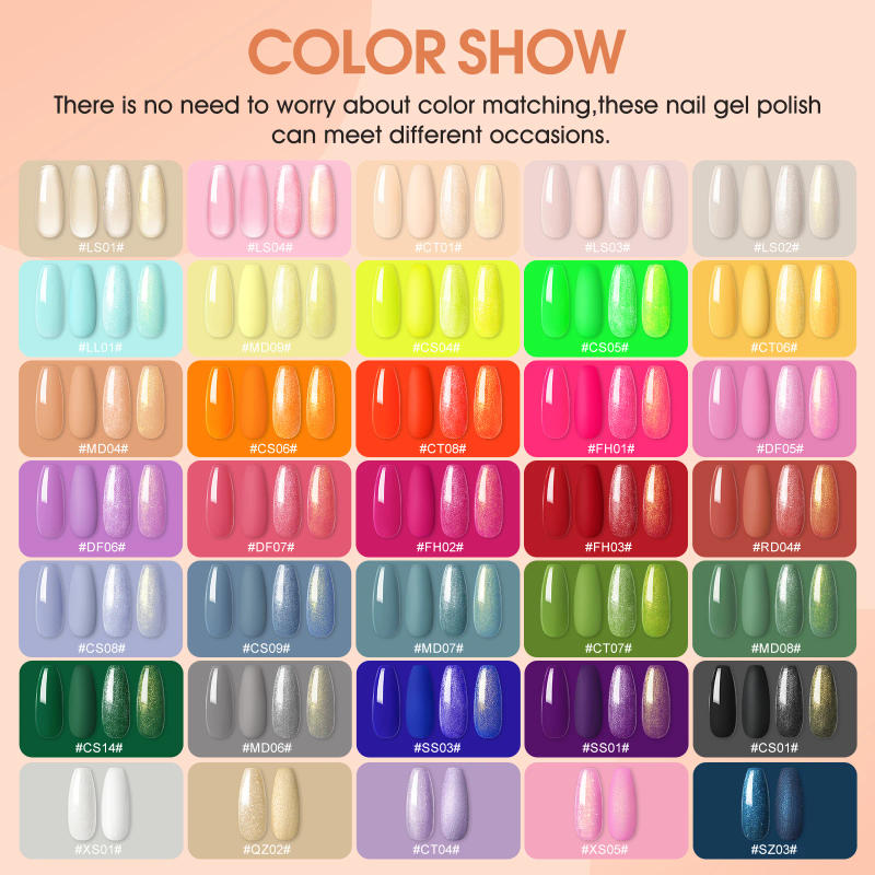 Description Picture 6 of itemCOSCELIA 35 Colors Gel Nail Polish Set with Base Coat Matte Glitter Top Coat Kit Semi Permanent Gel Polish Nail Art Manicure Kit