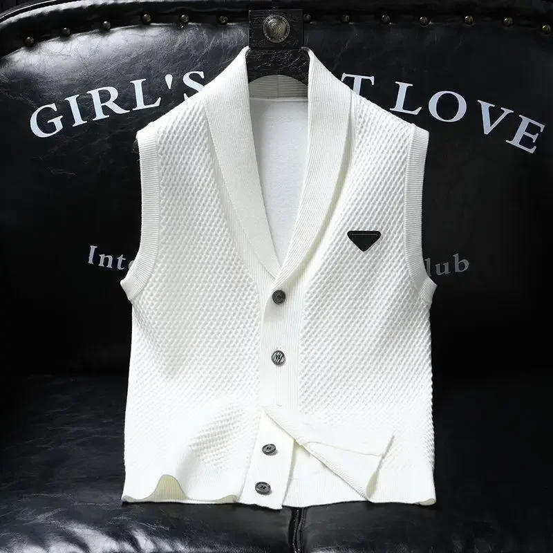 Description Picture 5 of itemKnitted Sweaters for Men Vest Business White Solid Color Man Clothes Sleeveless Plain Waistcoat New in A Korean Autumn Spring V