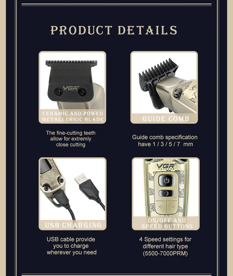 Description Picture 3 of itemVGR Hair Trimmer Cordless Professional Barber Hair Cutting Machine Electric Hair Clipper Digital Display Trimmer for Men V-901