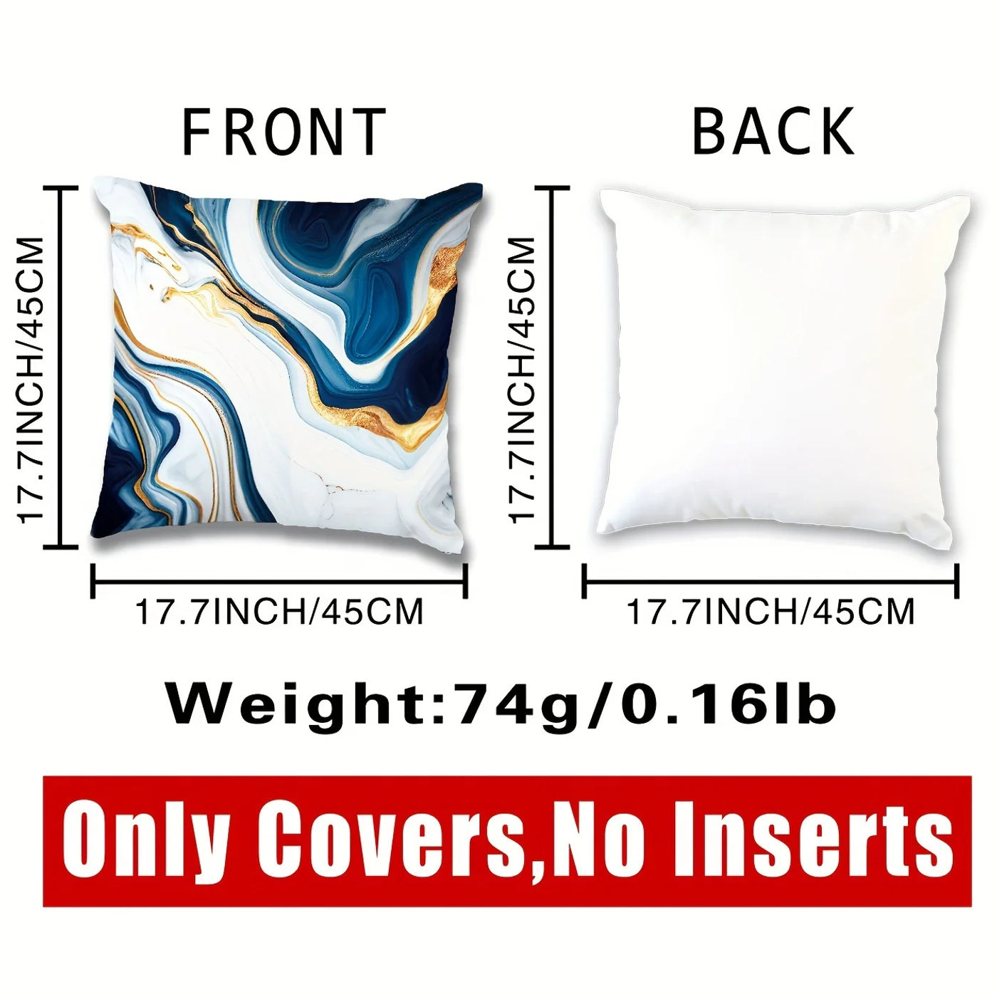 Description Picture 4 of item1pc Marble Textured Throw Pillowcase, Bedding Throw Pillow Cover ForLiving Room Bedroom Sofa, No Pillow Insert, 17.71*17.71in